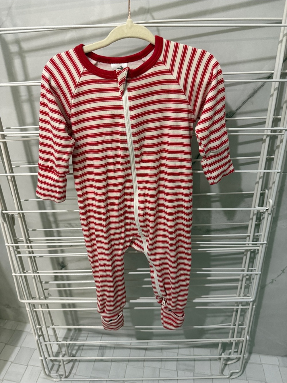 Little & lively Red & White Striped Kids One-Piece Zipper Pajamas